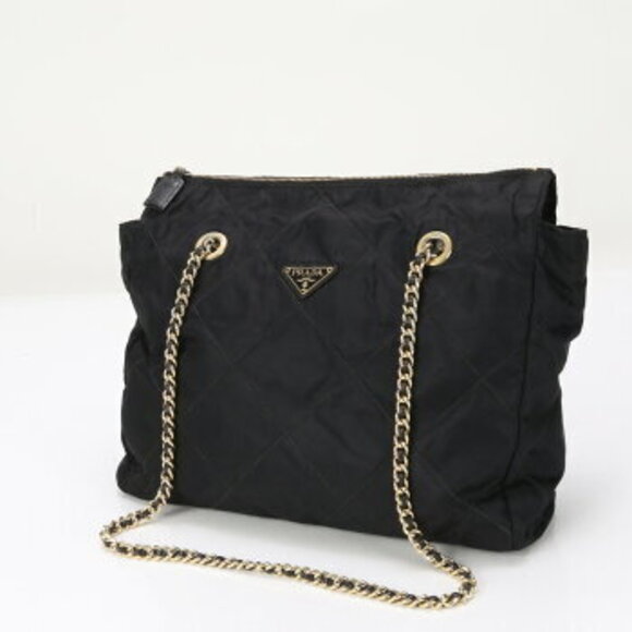 Prada Tessuto nylon quilted stitched chain tote bag black M - Picture 2 of 12